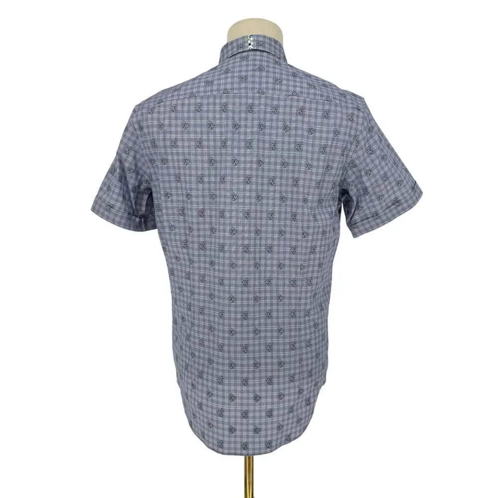 Robert Graham Button Front Short Sleeve Shirt ANGEL FISH Blue White  M